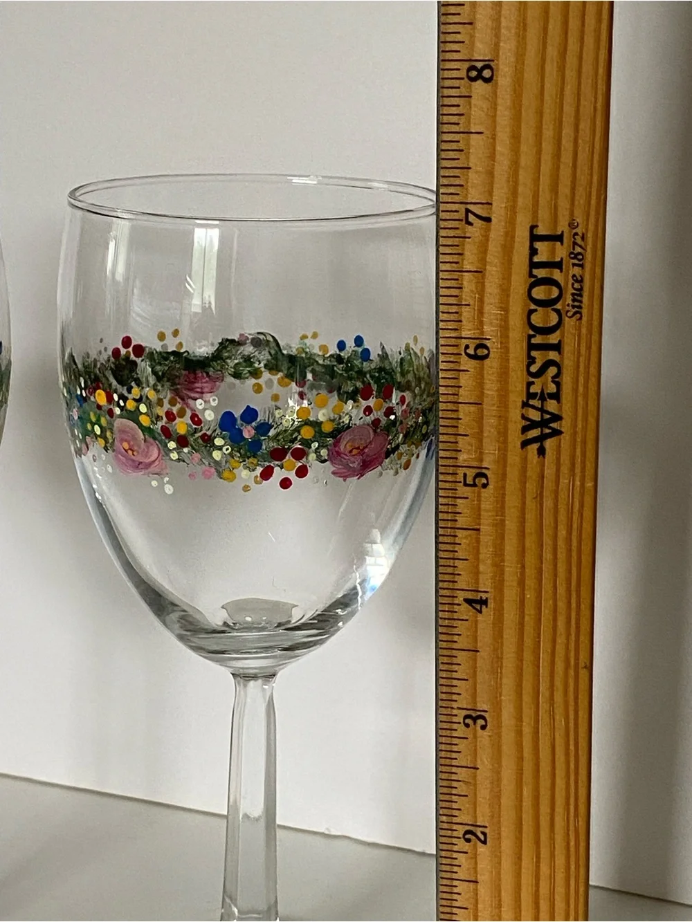 Hand Painted Wine Glasses Set of 2 Floral Flowers Garden Wedding 7” Glass Color